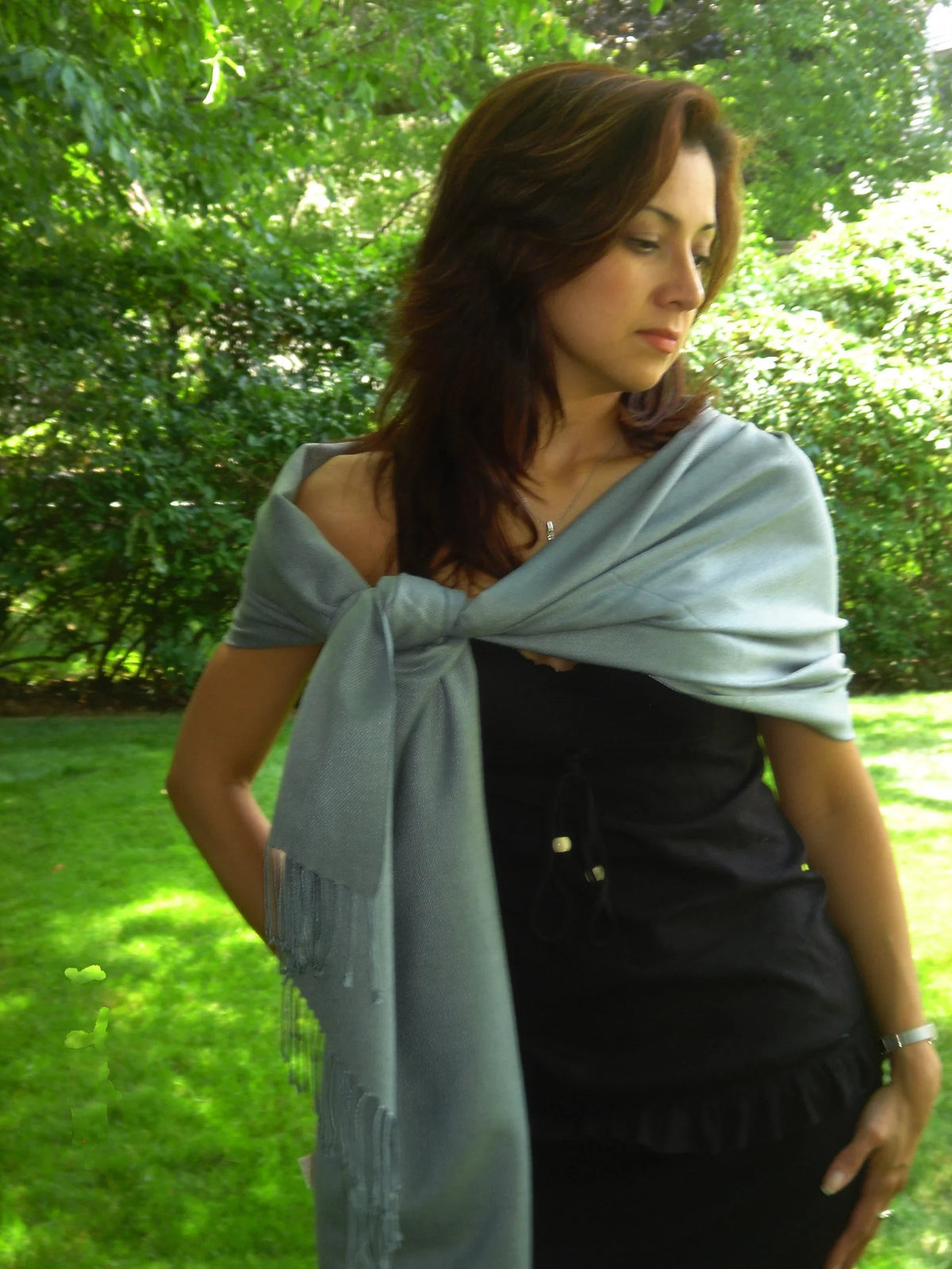 Grey Shawl/Shawls/Scarf/Scarves/Wrap/Stole/Muffler/Cape/Ruana/Blanket/Throw/Pashmina Shawl/Cashmere Shawl) (Slate Scarf/Wool/Silk Regular