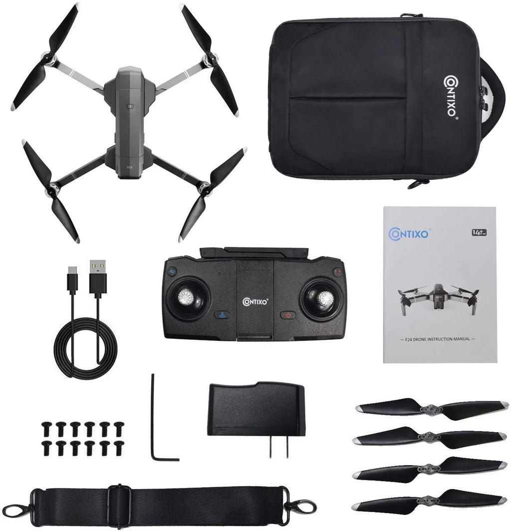 with with Motors, Drone 30 4K Me, Pro Waypoint Carrying GPS Camera Case FPV Compatible UHD Brushless RC for VR, F24 Time, Contixo with Quadcopter Adults, Foldable Camera Minutes Flight Follow