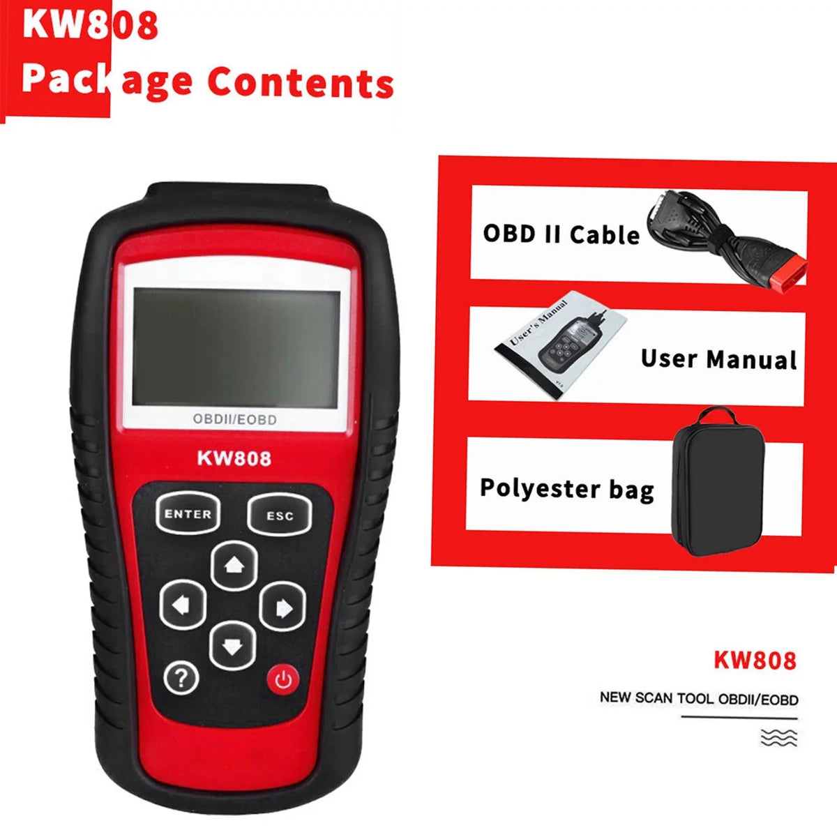 Auto Moobody OBDII/EOBD Automotive Car Reader for and Code Detection Scanner Scanner KW808,