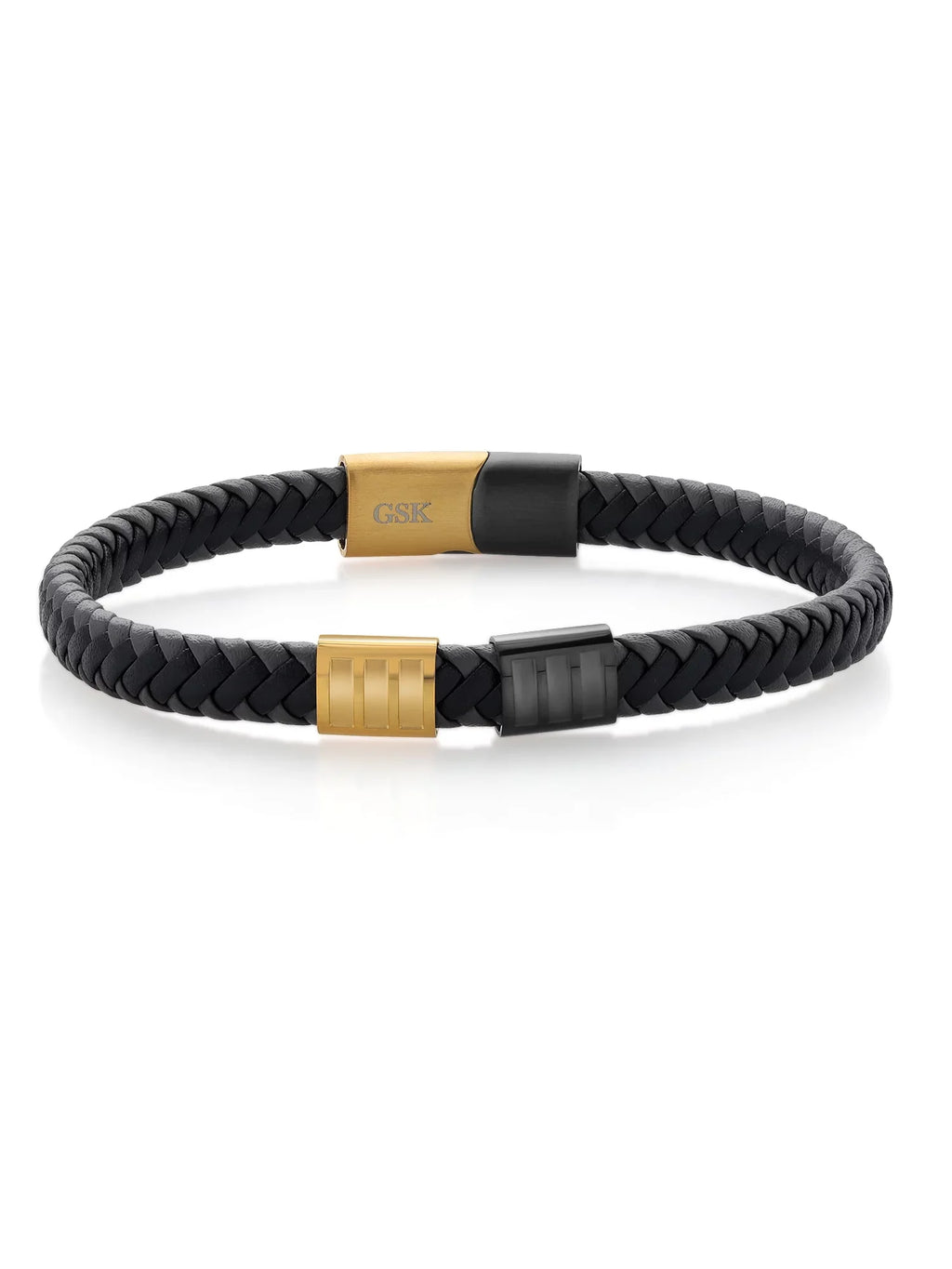 Gold Men's Genuine 7.7MM Bracelet Gem (8.25 Premium Stone Stainless Black Leather King Steel Width) inch,