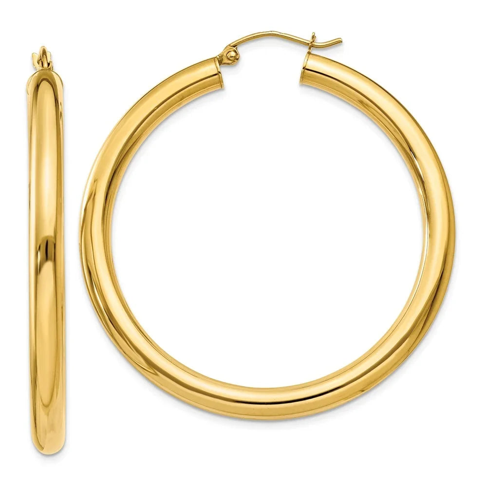 14kt Real for Adults for Men Yellow Hoop Teens; Women Gold Earrings; Lightweight Tube and and Polished 4mm