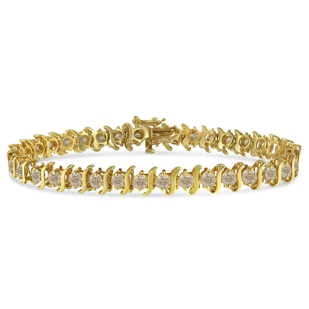 Yellow 6.0 Classic Gold-Plated Link Bracelet Cttw .925 Round-Cut 14K I1-I2 color, clarity) Diamond - Silver 7.5" Sterling (J-K "S"