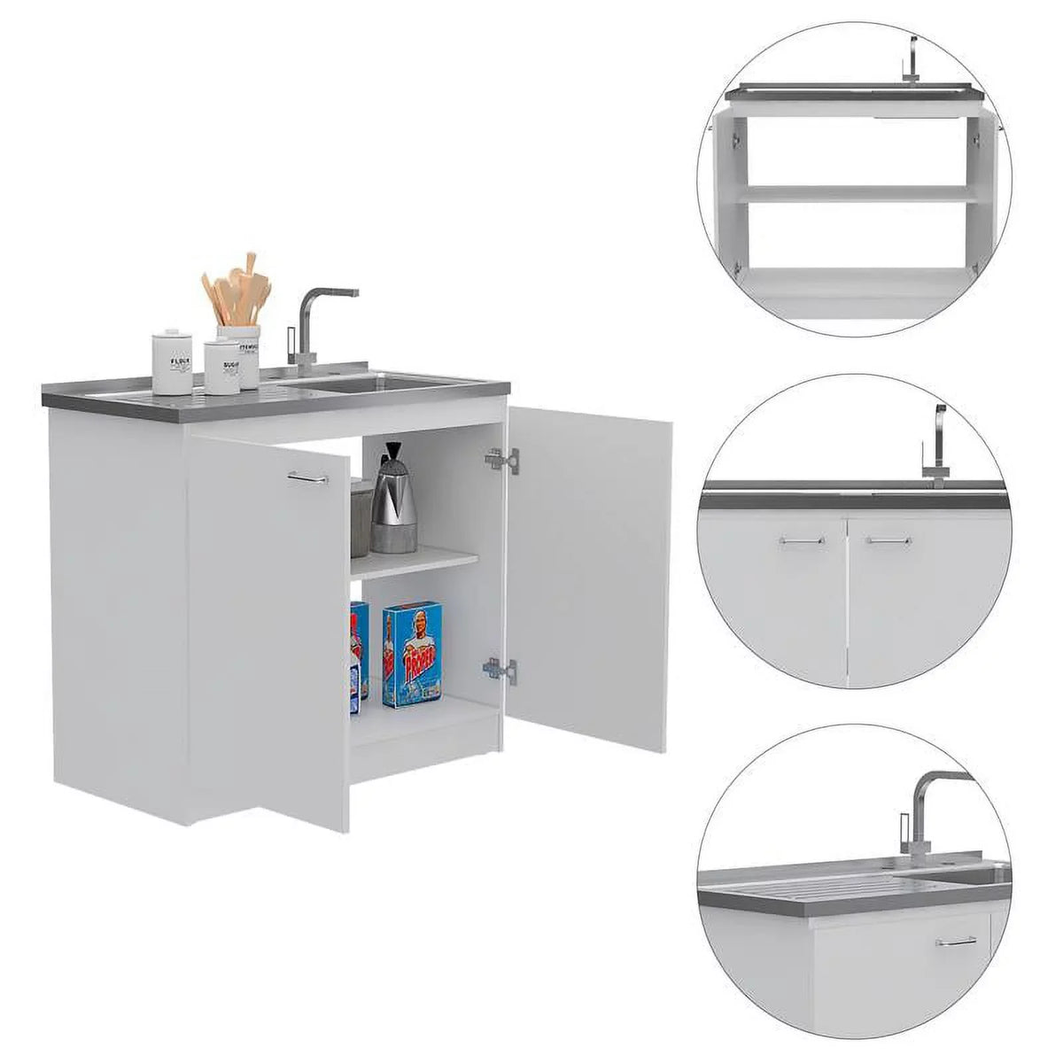 Wood Home and Island Set 2-Piece Sink Kitchen Utility with Square
