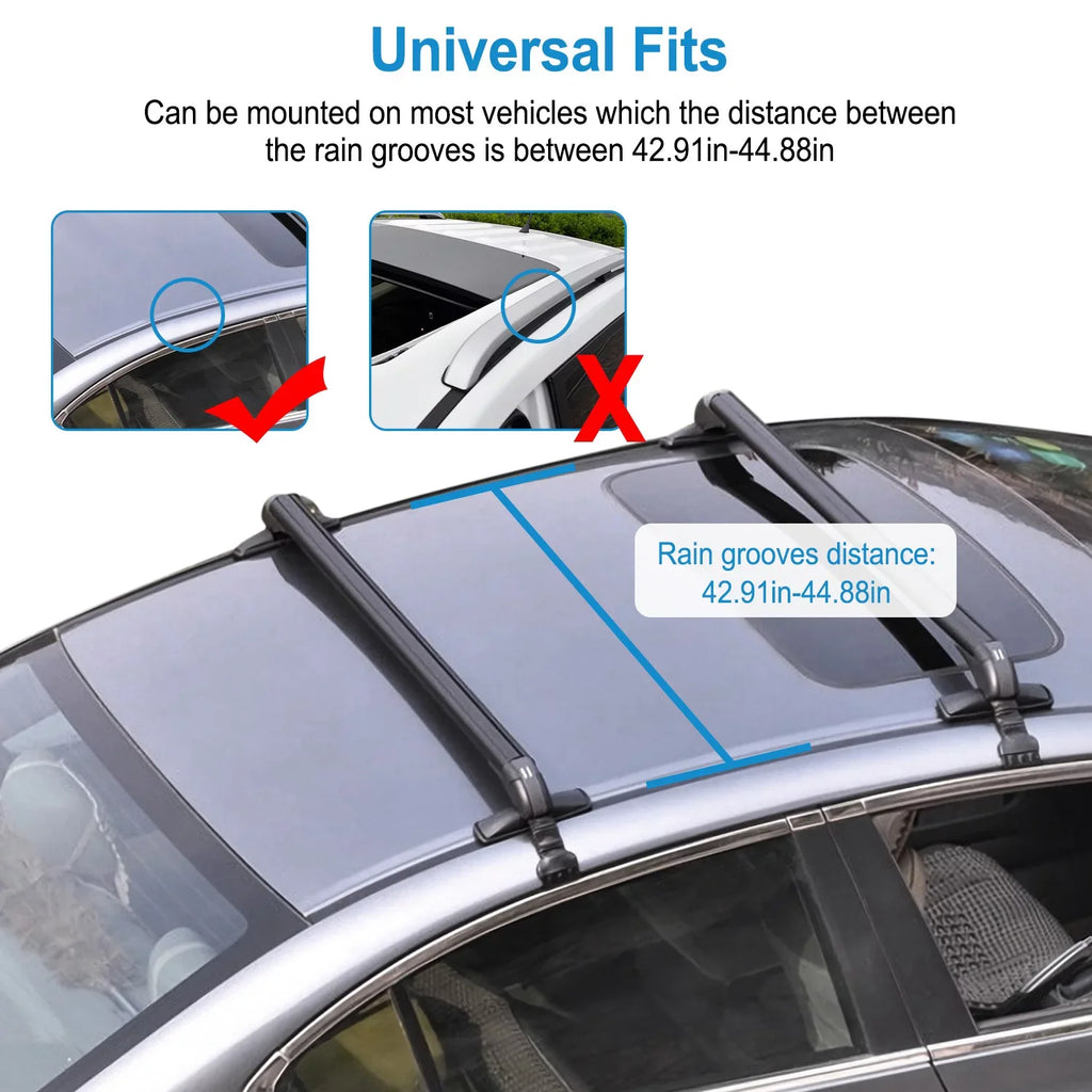 Roof for Luggage-2 Kayak Crossbar Anti-Theft Car Frame Universal 43in Rack Bike Pieces Lock Window Adjustable Cargo Cross with Bar, Hooks