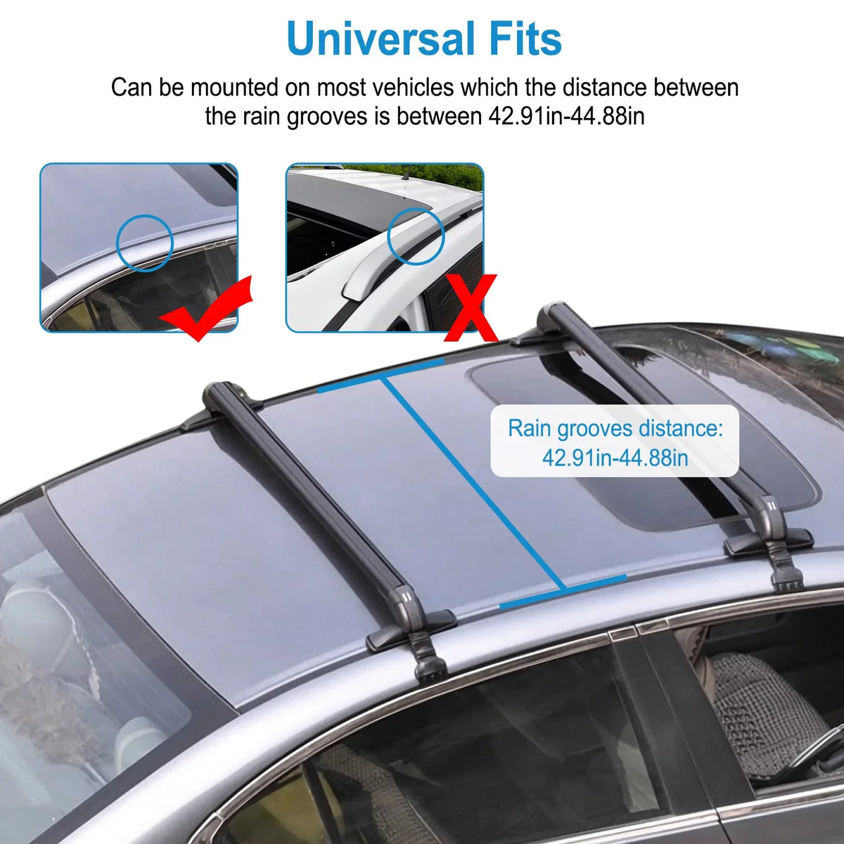 Roof for Luggage-2 Kayak Crossbar Anti-Theft Car Frame Universal 43in Rack Bike Pieces Lock Window Adjustable Cargo Cross with Bar, Hooks