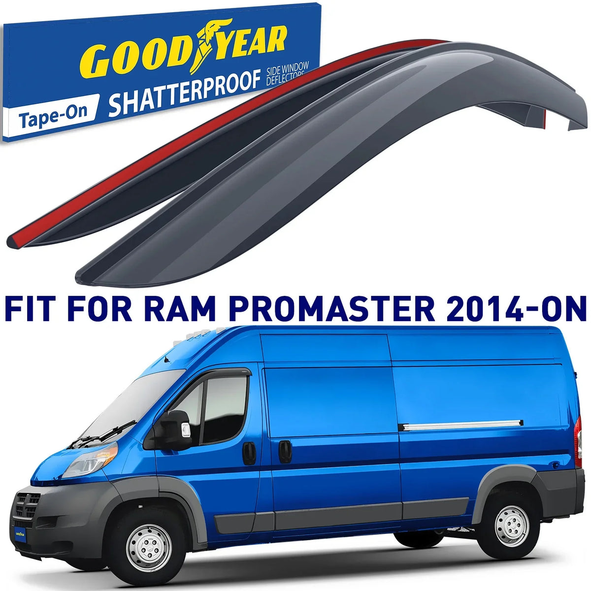 Window Car Rain 2014-2024, ProMaster 2 pcs Ram Vent Accessories, - Deflectors GY008711 Shatterproof Visors, for Visor, Window Goodyear Vent Guards, Deflector, Tape-on