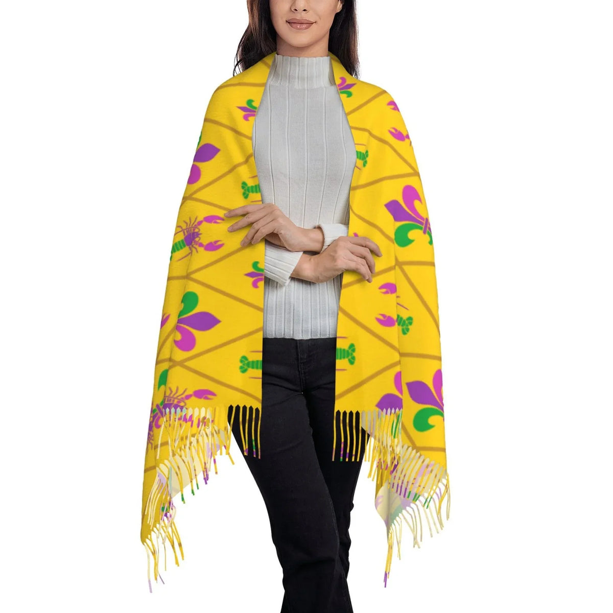 Scarves Cashmere Bingfone Shawl Print and Art Gifts- Wrap Crayfish de Fleur Winter Mardi Elegant Scarf lis For Soft Gras Large Feel Warm Women