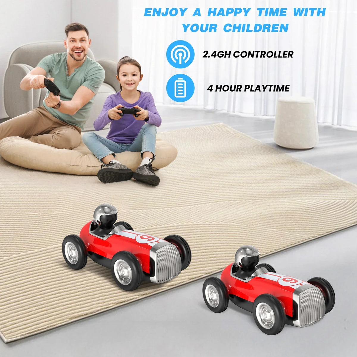 Music RC for Kids AUOSHI with Wireless Remote Bluetooth Car Gifts, Speed for Boys 2.4GHz Control Stunt Trucks Car Red 2 RC Mode Fast Speaker RC Girls Toys Car