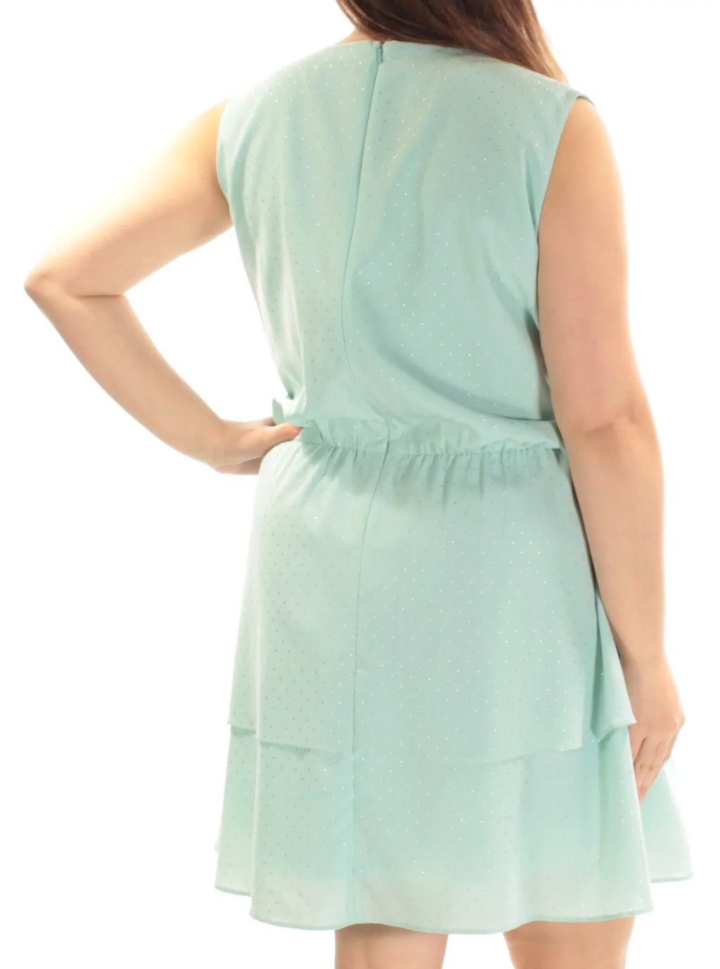 Neck CR Flare Waist XL Fit Womens outfit Zippered Skirt Sleeveless Short Tiered Aqua BY Elastic + Lined Jewel