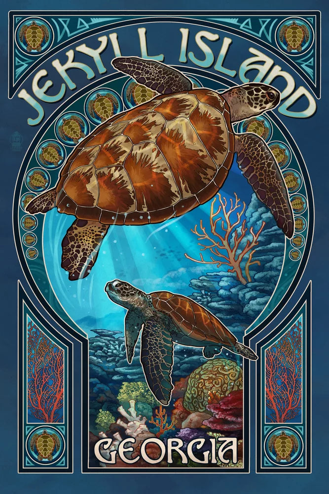 Island, Premium Sea Jekyll Jigsaw Piece Georgia, for Art Turtle Nouveau (19x27 and Family, USA) 500 Made in Puzzle inches, Adults