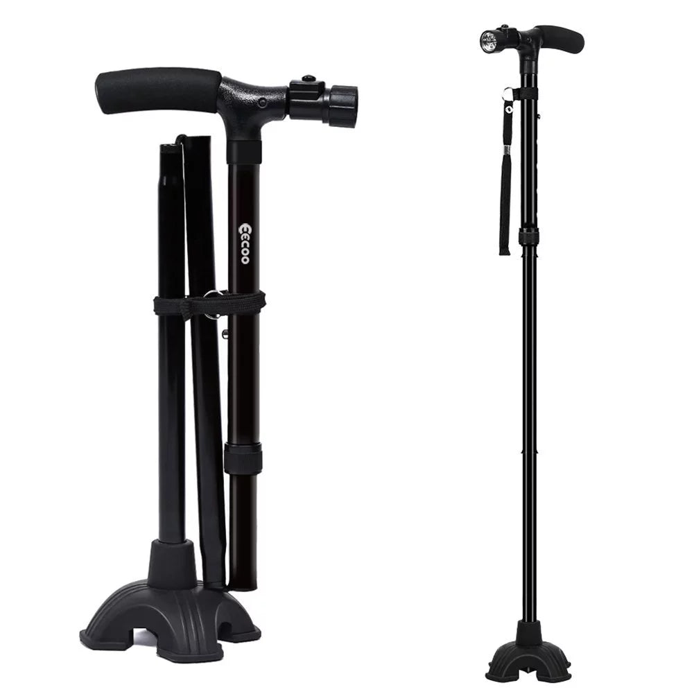 and Adjustable Stick Cane Light,Cushion Collapsible Handle Hiking Folding LED Travel Walking Women with for Folding Men
