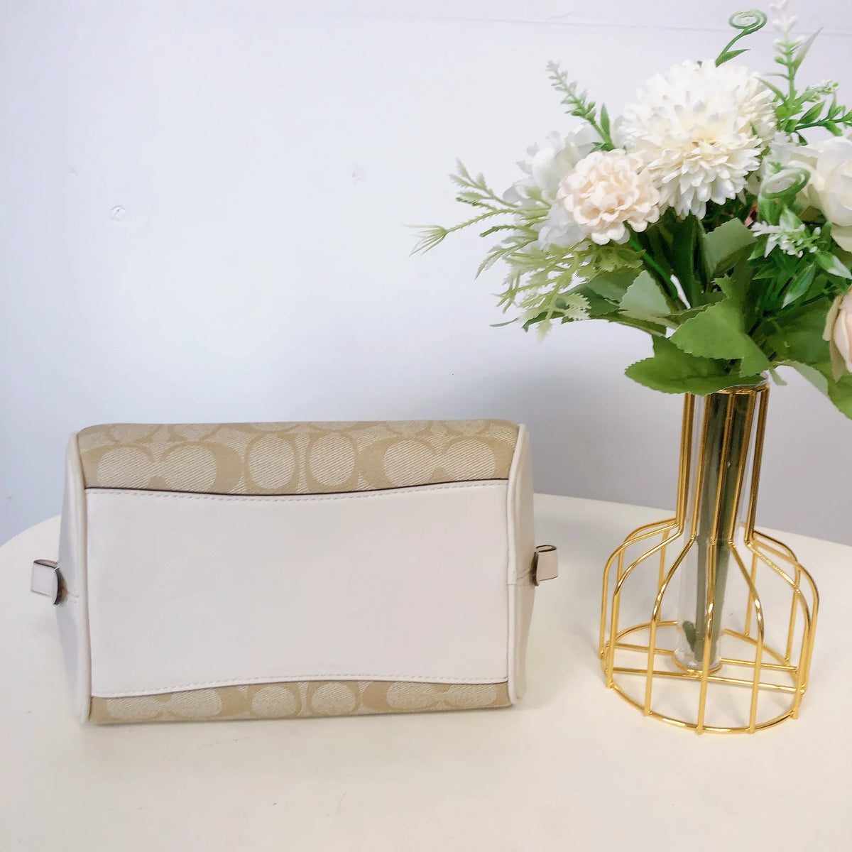 KHAKI Signature LIGHT Sydney Satchel Coach CA591 CHALK Canvas In IN
