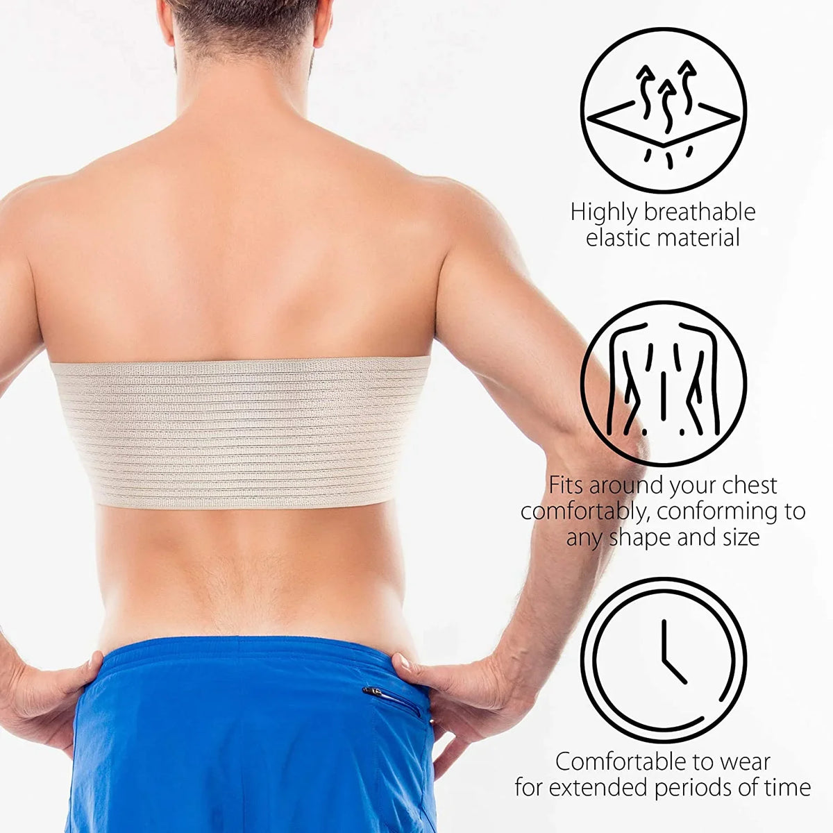 Wrap dimension Rib Belt ORTONYX Rehabilitation - Broken Comppression Beige Support 6.25" Dislocated / Cracked, Fractured, Post-Surgery of Unisex Plus ACOX5226-BG-3XL Chest Elastic Ribs Aid - Brace 3XL