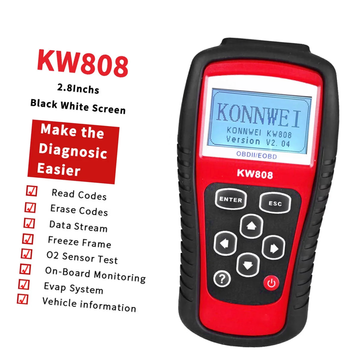 Auto Moobody OBDII/EOBD Automotive Car Reader for and Code Detection Scanner Scanner KW808,