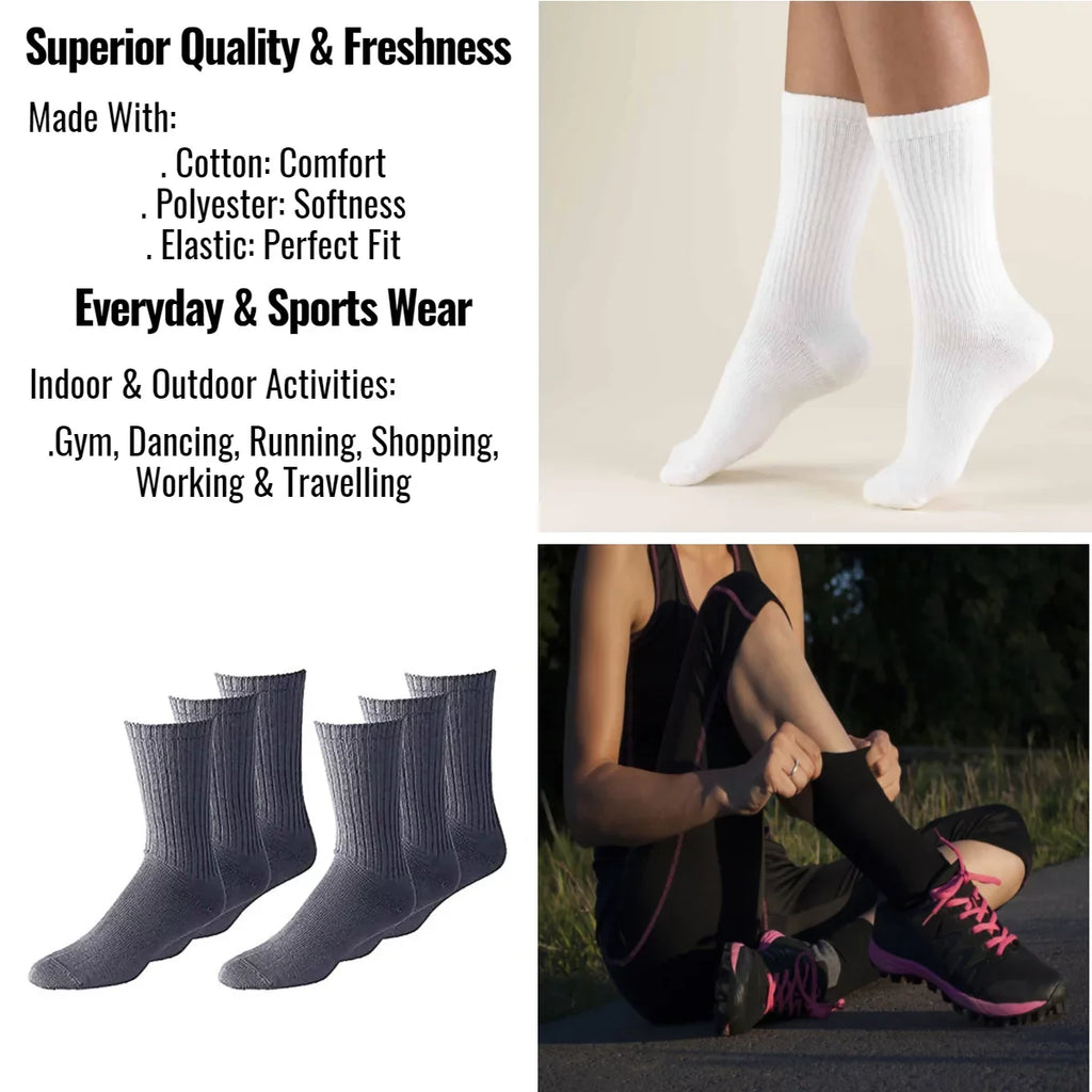 Crew 10 Pack Unisex Athletic (White, Socks Sports Unibasic to 11) 9 Cotton
