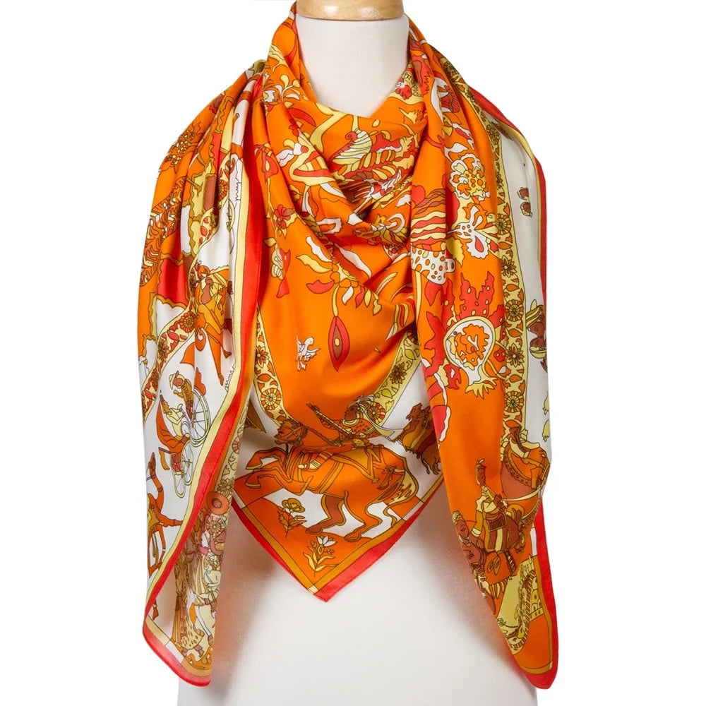 Silk Womens Square Shawl Polyester Scarfs For Orange Cotton Feeling