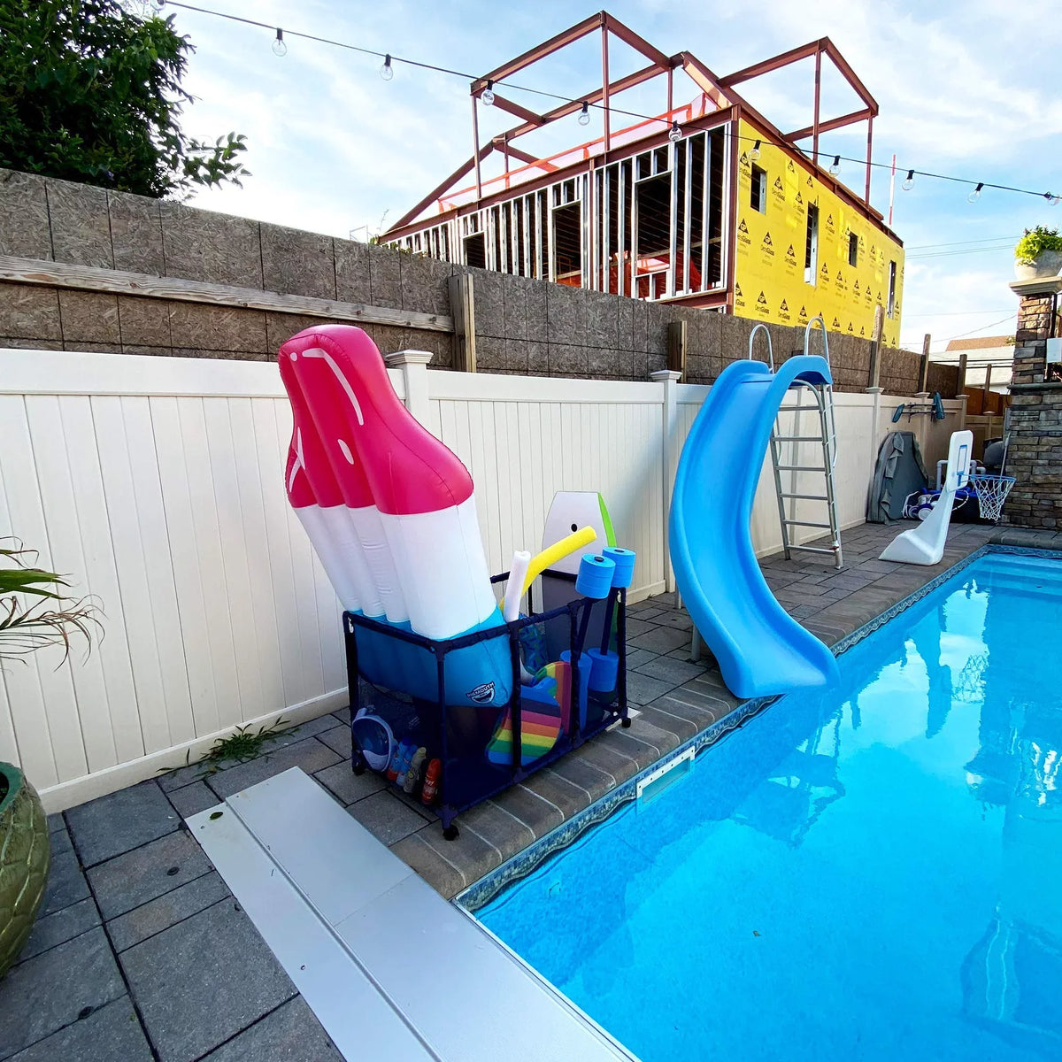design x x Floats Storage Mesh Yours Floats, Toys, Height, Essentially Balls 25" Organizer H), Holder, Rolling Noodles Bin, Blue 28" Pool 563009 W Large, and L Kids Equipment (43"