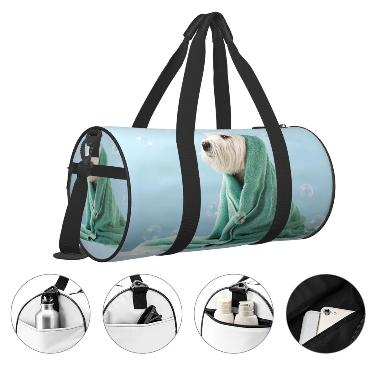 with Compartment Bag Waterproof Coaee Towel Pocket Dog Sports Travel Bag in Large Cylinder Gym Bag Capacity and Luggage Wrapped