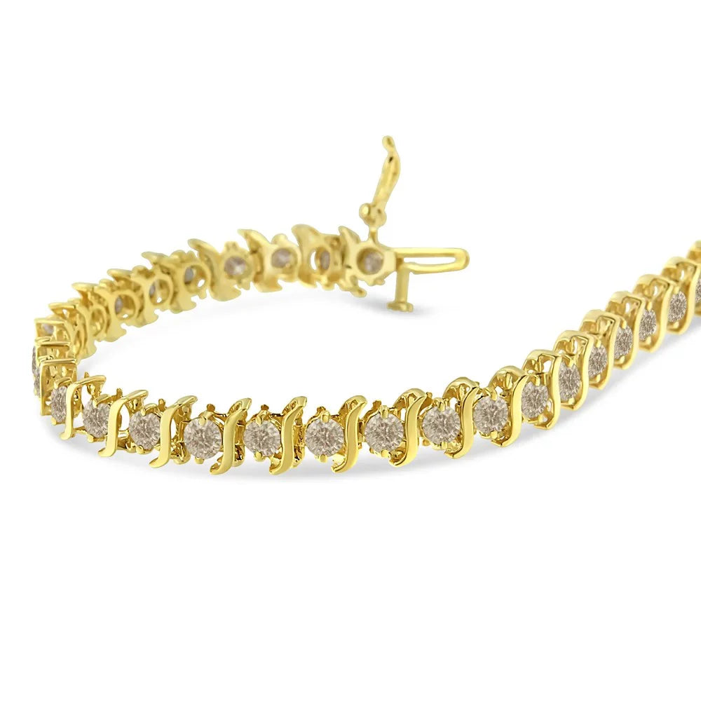 Yellow 6.0 Classic Gold-Plated Link Bracelet Cttw .925 Round-Cut 14K I1-I2 color, clarity) Diamond - Silver 7.5" Sterling (J-K "S"