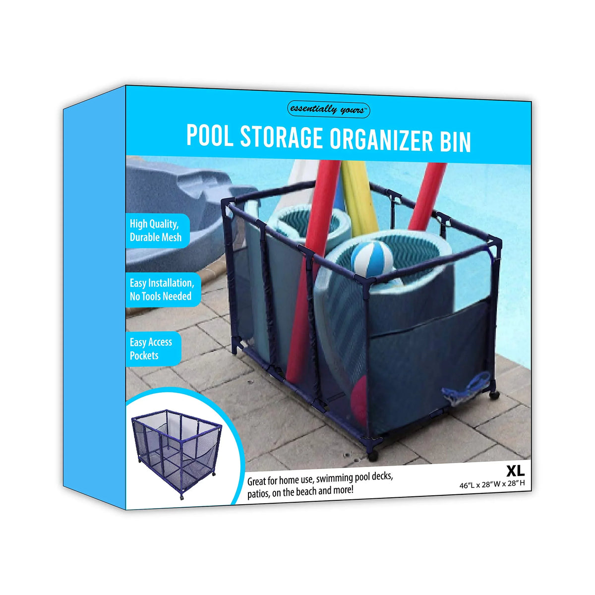 design x x Floats Storage Mesh Yours Floats, Toys, Height, Essentially Balls 25" Organizer H), Holder, Rolling Noodles Bin, Blue 28" Pool 563009 W Large, and L Kids Equipment (43"