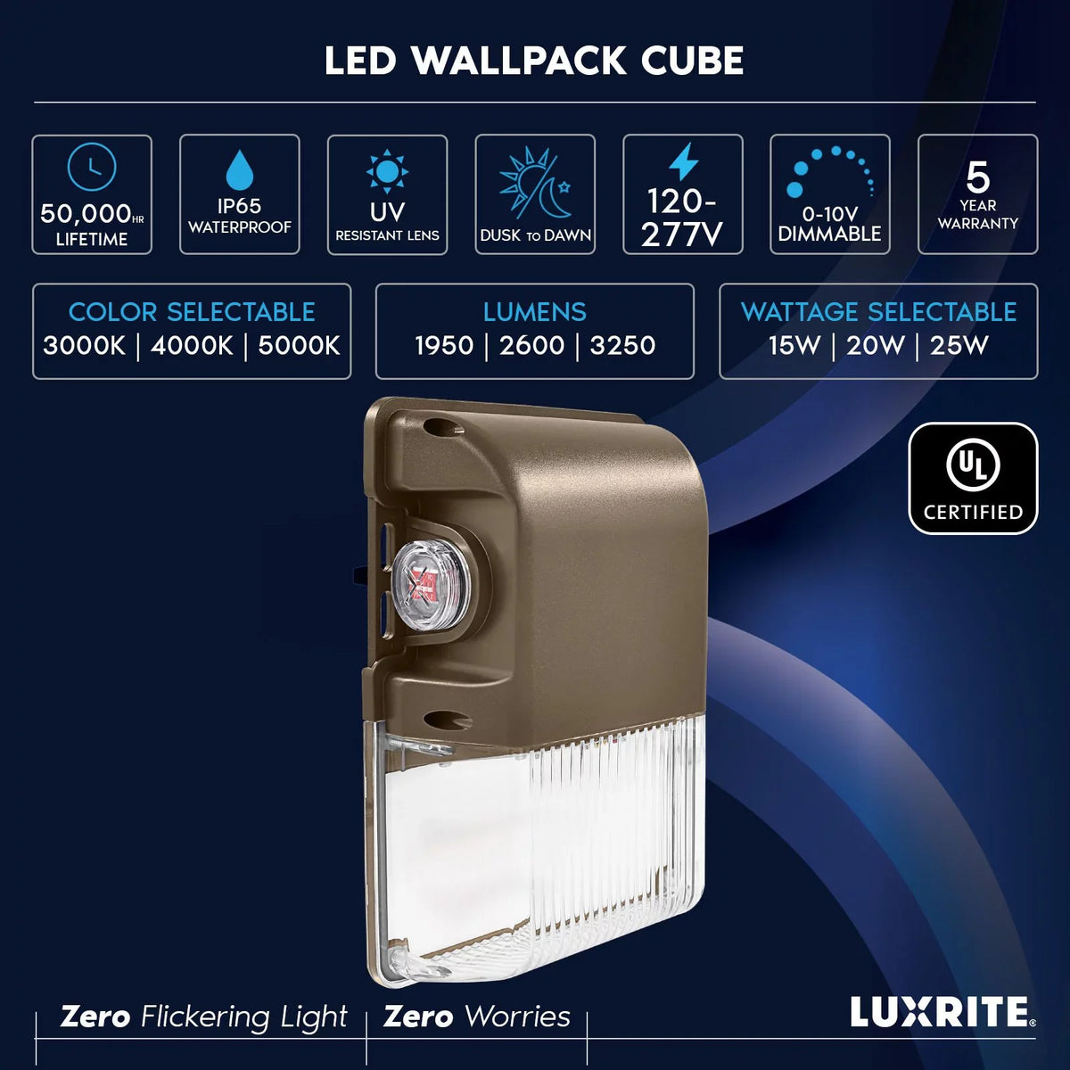 Dimmable with 1950/2600/3250LM, Dawn, Pack Photocell, 3CCT, LED Dusk Wall Light 2-Pack IP65, Luxrite 15/20/25W to