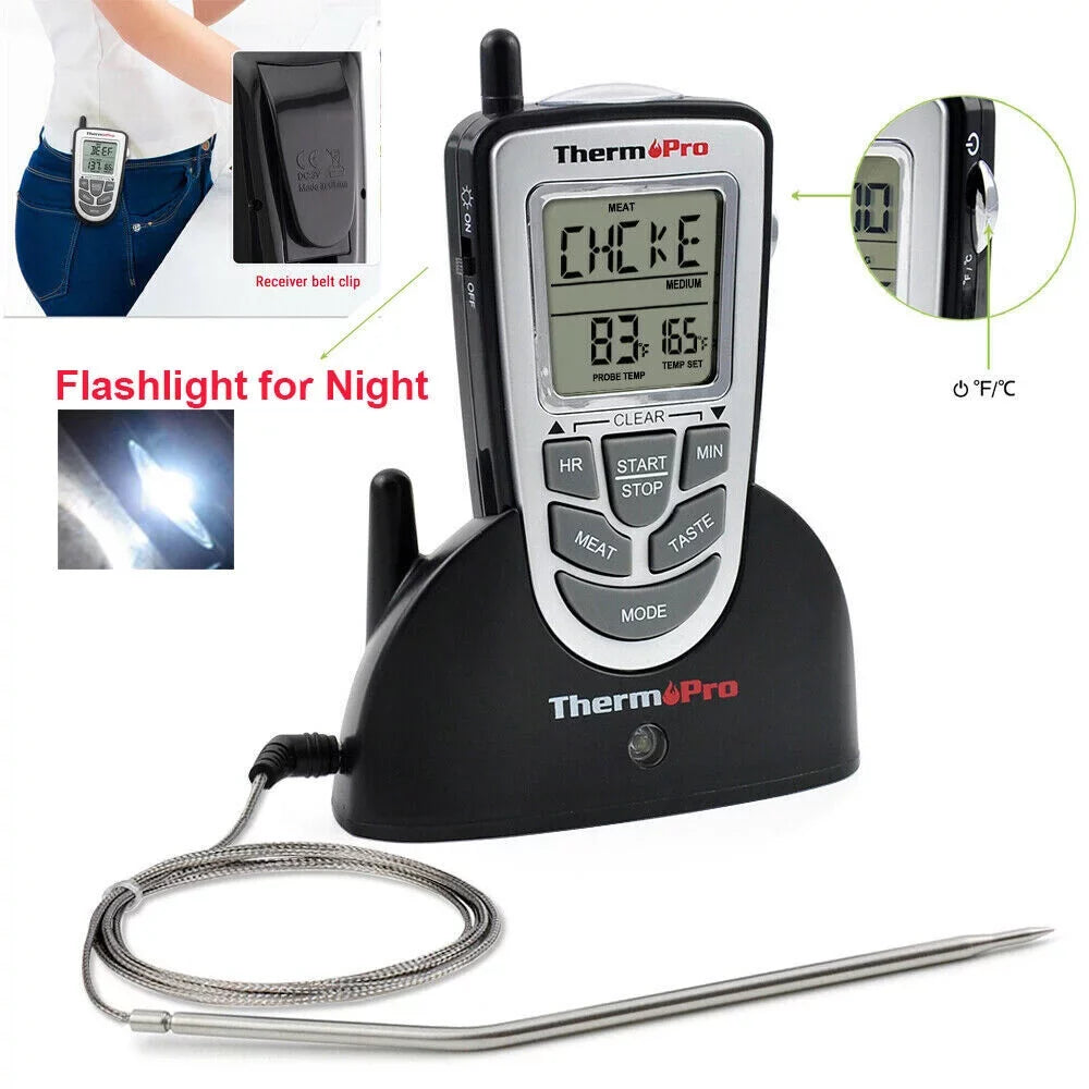 Smoke, ThermoPro, Cooking Food Probe Meat Grill LCD BBQ Wireless Thermometer Remote Oven Kitchen