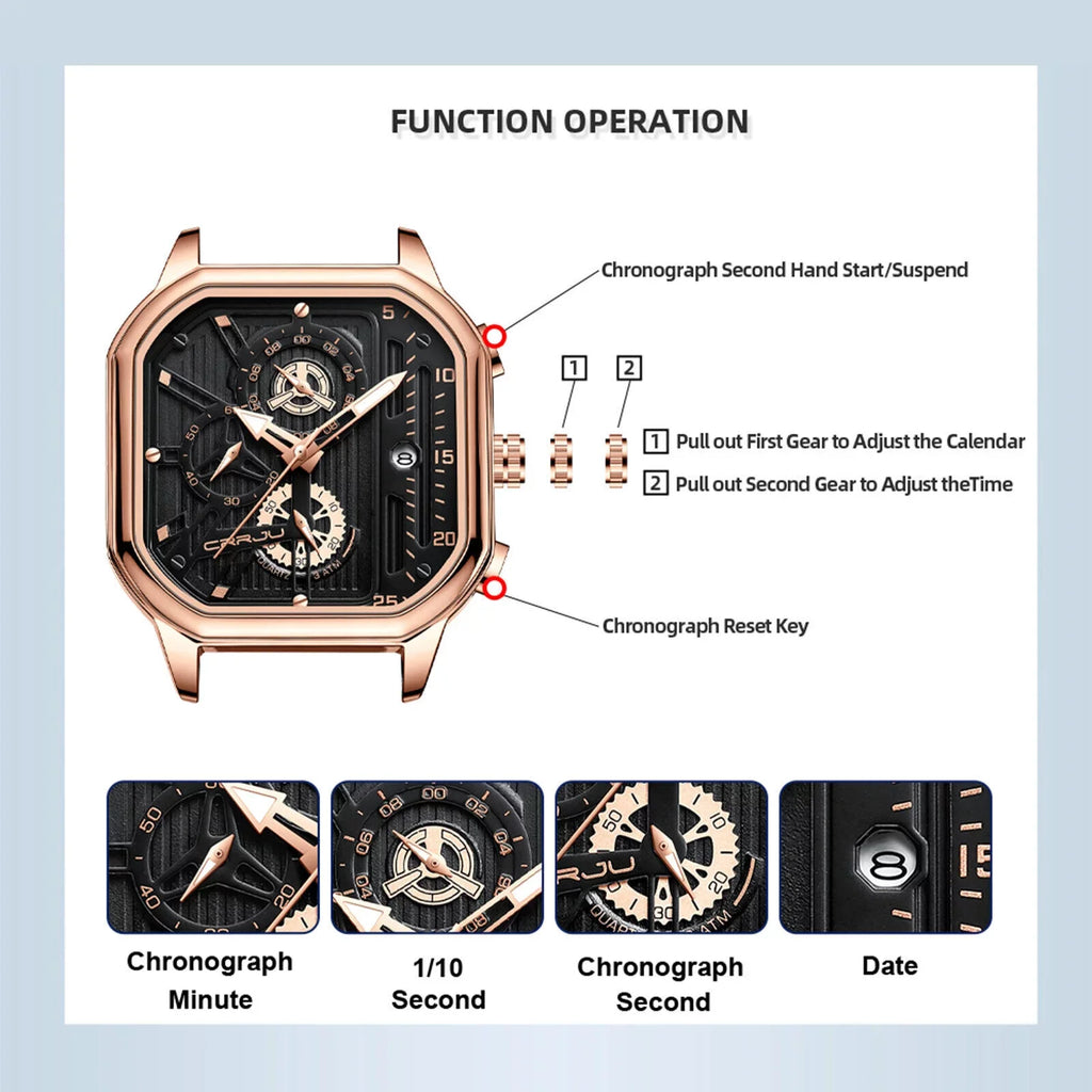 Date Leather Business Waterproof Luxury Quartz Men's Watch Luminous Chronograph