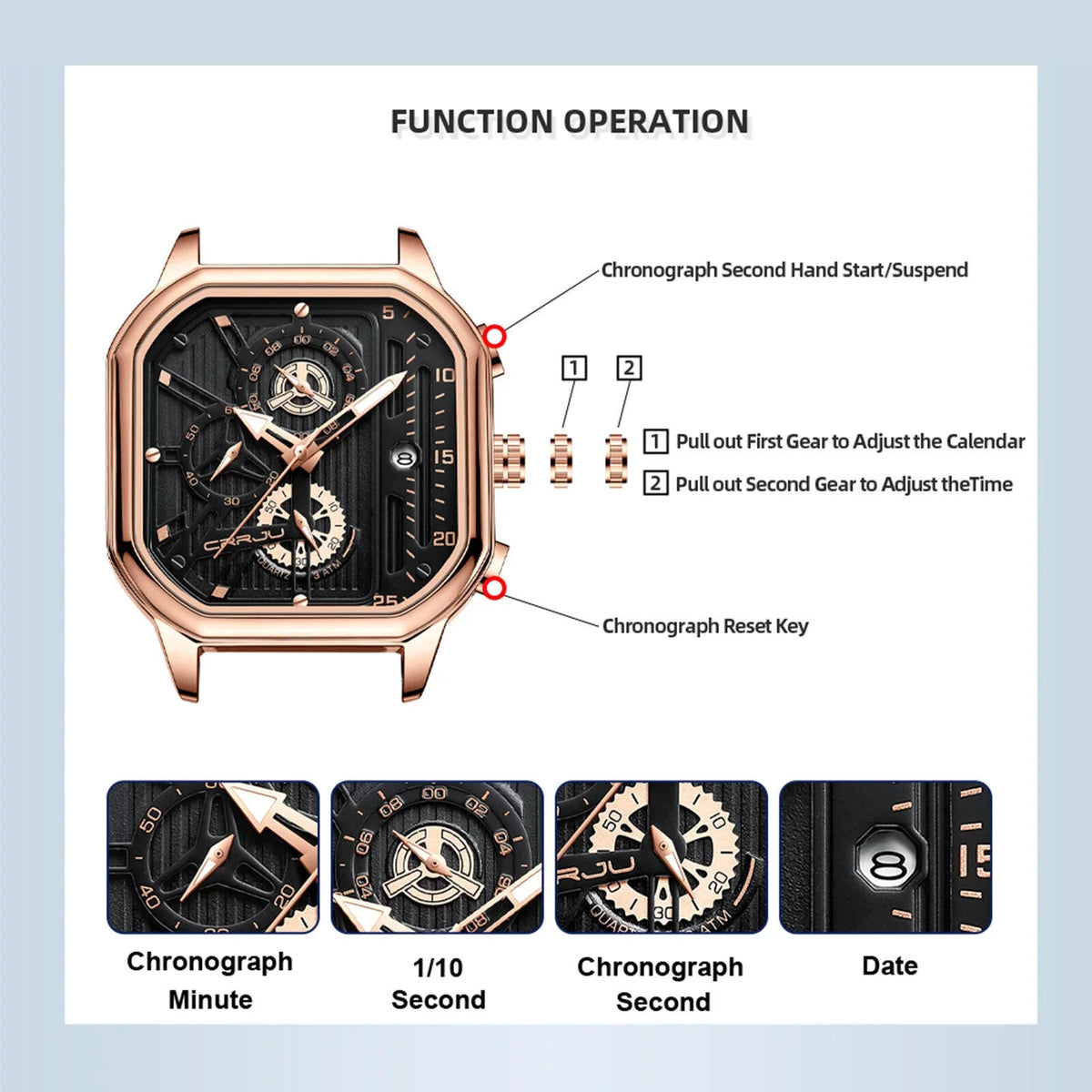 Date Leather Business Waterproof Luxury Quartz Men's Watch Luminous Chronograph