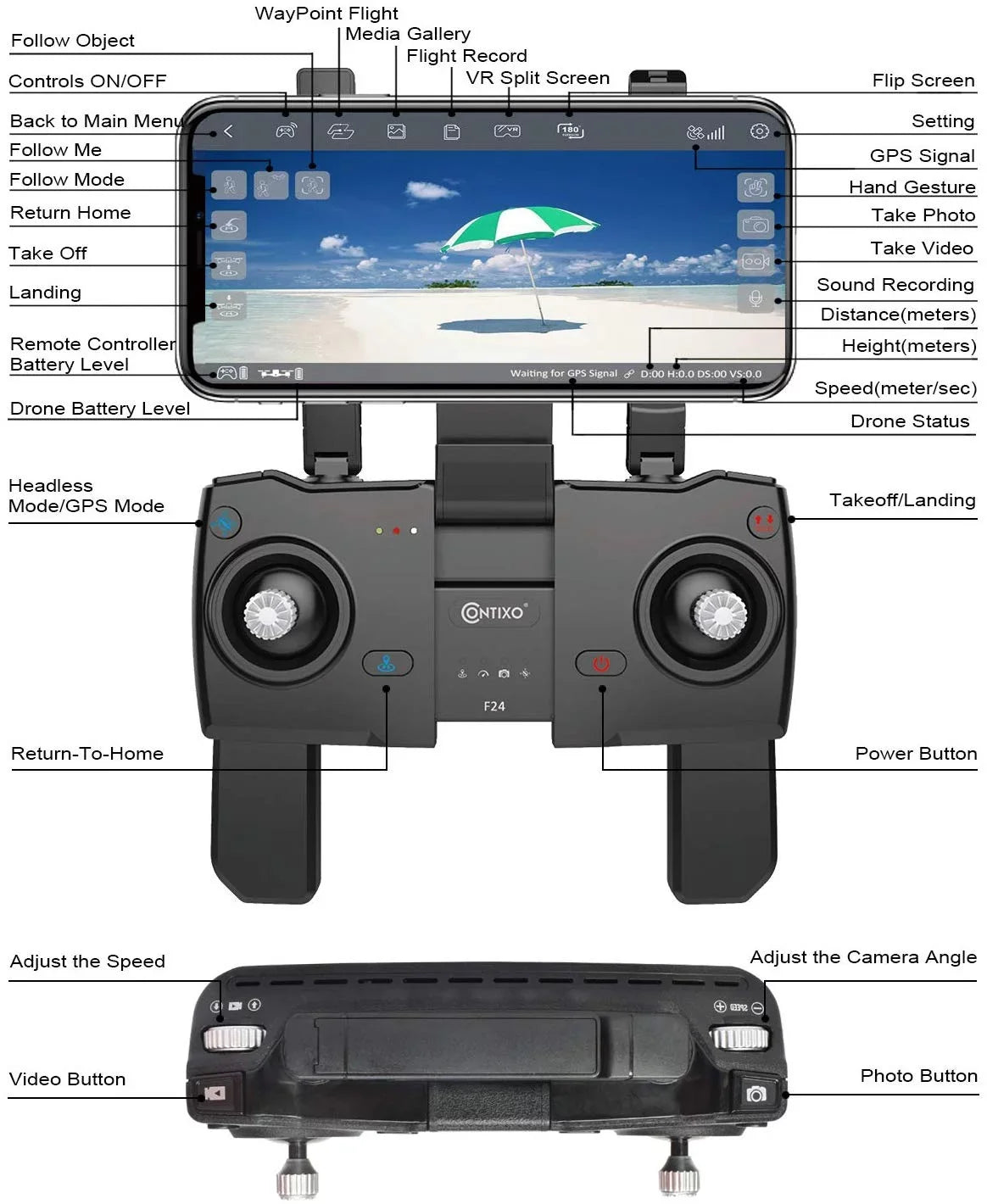 with with Motors, Drone 30 4K Me, Pro Waypoint Carrying GPS Camera Case FPV Compatible UHD Brushless RC for VR, F24 Time, Contixo with Quadcopter Adults, Foldable Camera Minutes Flight Follow