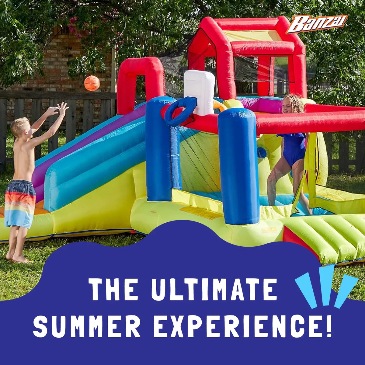 exterior House 2 & Activities Slide, Climbing Sports Bounce with Banzai Wall