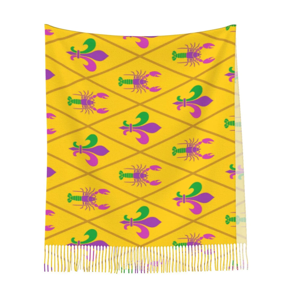 Scarves Cashmere Bingfone Shawl Print and Art Gifts- Wrap Crayfish de Fleur Winter Mardi Elegant Scarf lis For Soft Gras Large Feel Warm Women