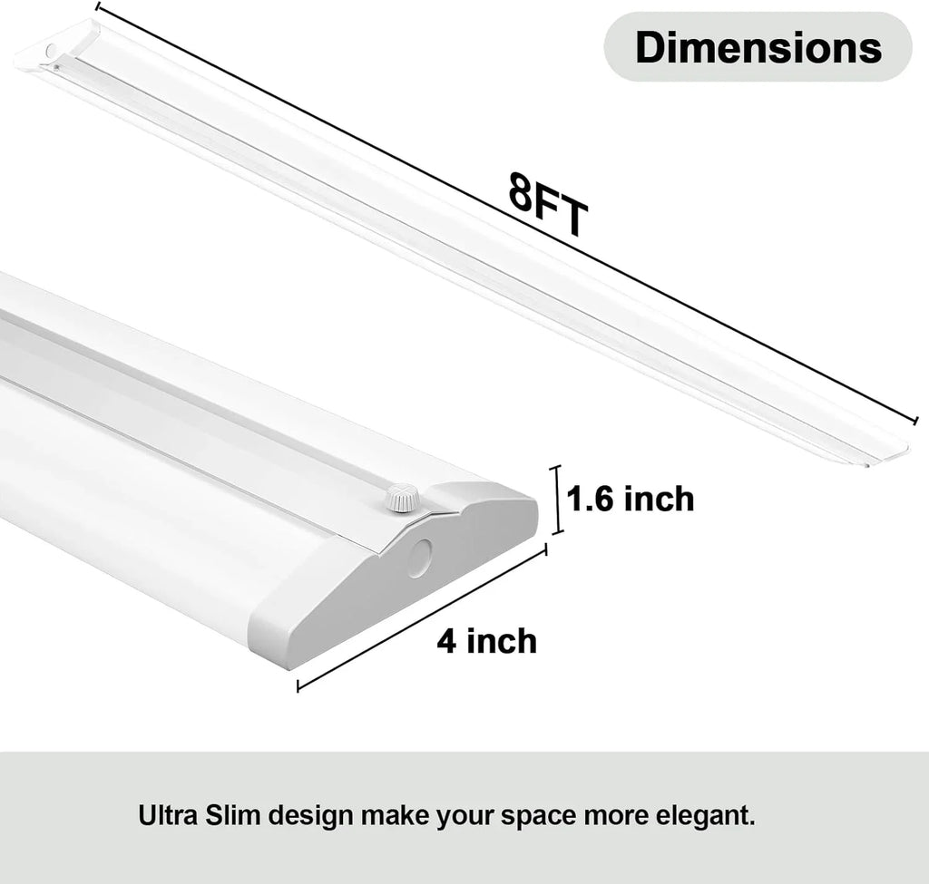 8 Lights, Office 12500LM, 110W Equiv.], Compact Strip for Garage Commercial Shop 8FT Warehouse, LED Slim 5000K, QCAI LED Foot [6-lamp Pack T8 Flush Wraparound Ultra 4 Light Grade Mount Fluorescent
