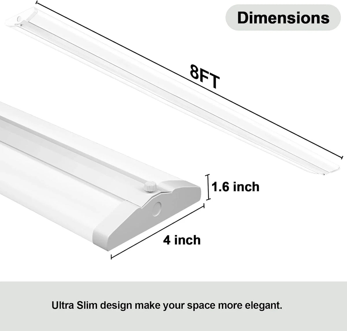 8 Lights, Office 12500LM, 110W Equiv.], Compact Strip for Garage Commercial Shop 8FT Warehouse, LED Slim 5000K, QCAI LED Foot [6-lamp Pack T8 Flush Wraparound Ultra 4 Light Grade Mount Fluorescent
