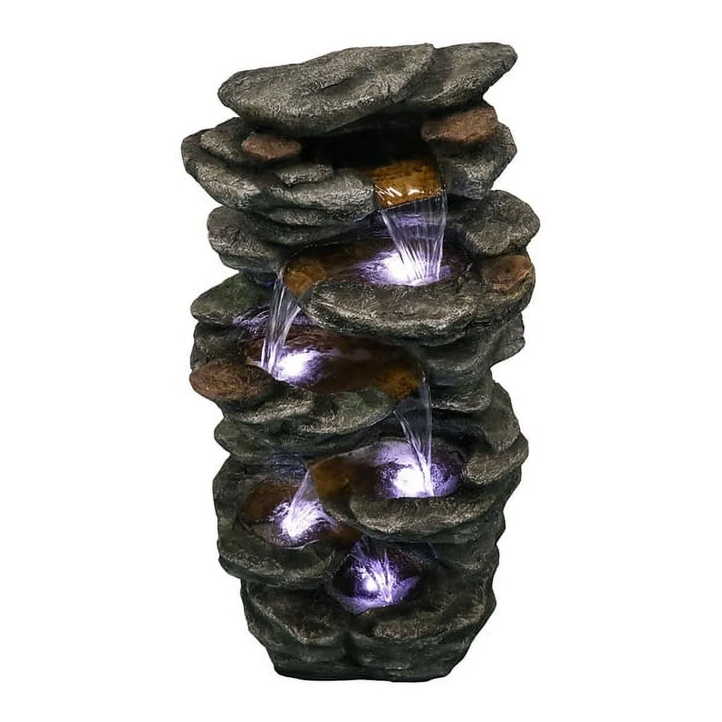 Decor Tranquility LED High 40inches for Home Yard Soothing Fithood Cascading exterior Rocks Garden, with Lights, Waterfall