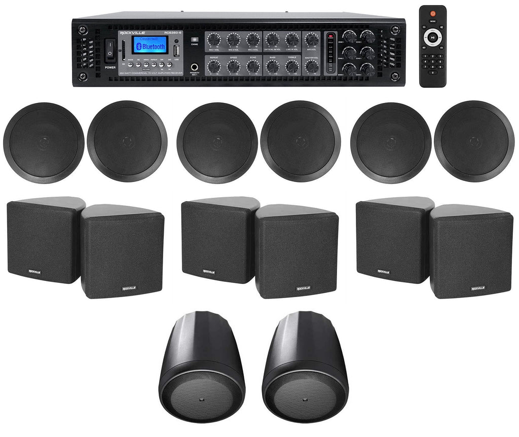 JBL Pendant+Ceiling Home Speakers Cube+(2) 3.5" Receiver+(6) Black Audio 6-Zone