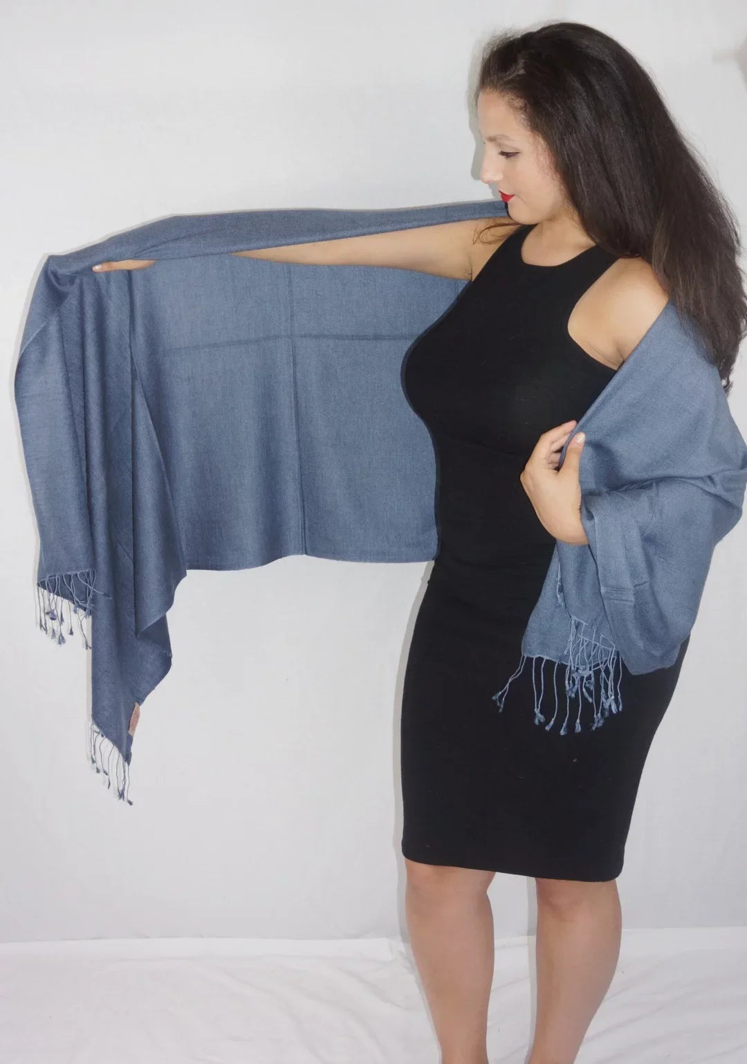 Grey Shawl/Shawls/Scarf/Scarves/Wrap/Stole/Muffler/Cape/Ruana/Blanket/Throw/Pashmina Shawl/Cashmere Shawl) (Slate Scarf/Wool/Silk Regular