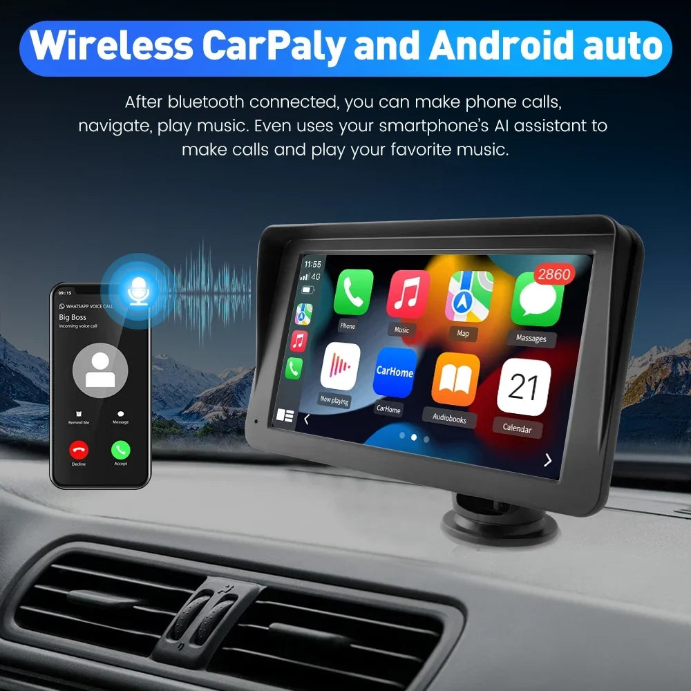 Video Navigation,FM Car Support Android Music, Touch inch 7 with Bluetooth Awesafe Screen Audio, Wireless Stereo Auto Carplay , GPS