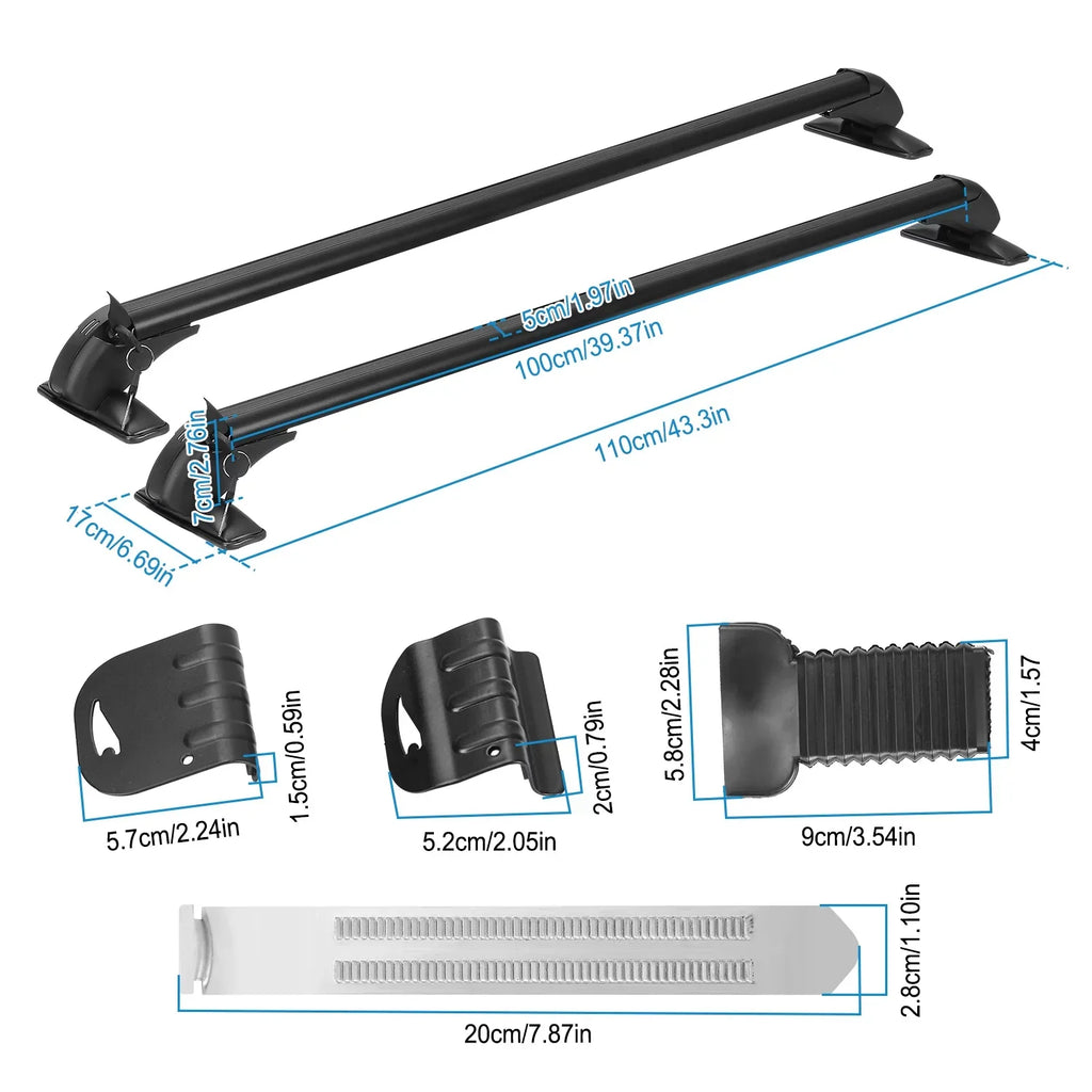Roof for Luggage-2 Kayak Crossbar Anti-Theft Car Frame Universal 43in Rack Bike Pieces Lock Window Adjustable Cargo Cross with Bar, Hooks