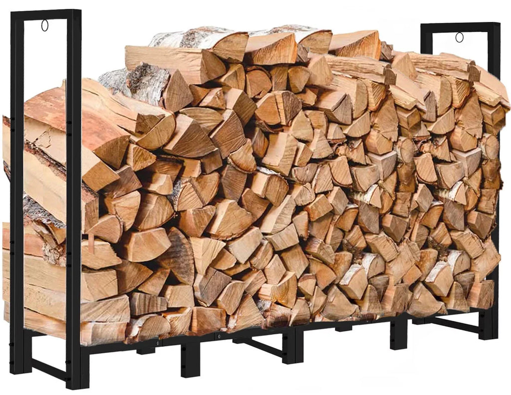 Stacker Wood Log for Stand, Adjustable Storage, exterior 8Ft Fire Fireplace Koutemie Rack Black Firewood Holder