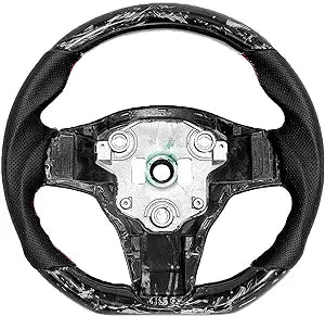 '- Non-Slip Tesla Protection 2020 Stitches 2019 2021 - - Fiber - Hand-Saber Forged 2018 Steering 2022 Compatible Cobra-tek Carbon with 2017 3 - Red and - - Wheel -