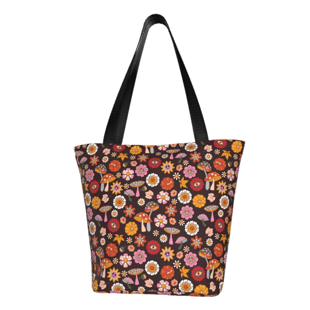 Bag Shopping Retro 70s Capacity Groovy Bag,Shoulder Lukts Large Tote Bag Hippie Handbags Women'S Hobos