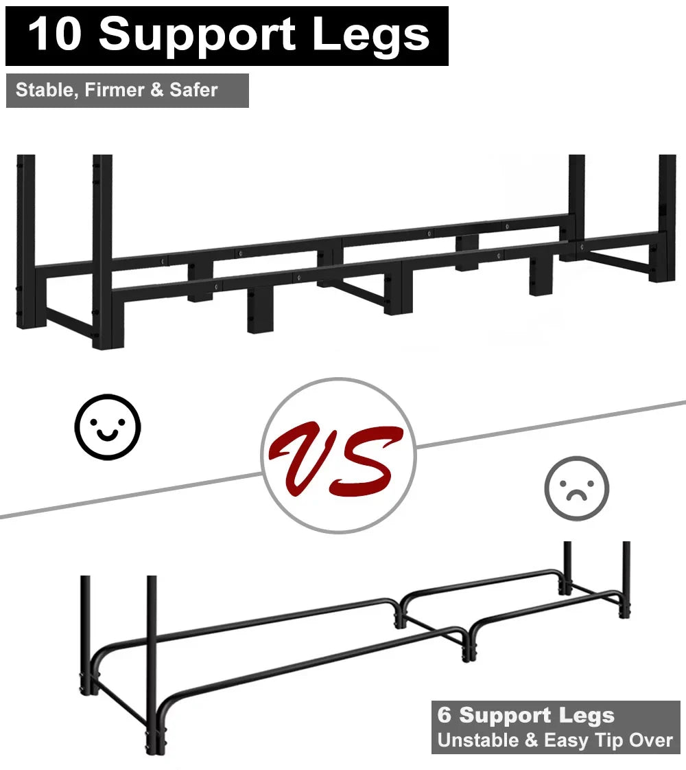 Stacker Wood Log for Stand, Adjustable Storage, exterior 8Ft Fire Fireplace Koutemie Rack Black Firewood Holder