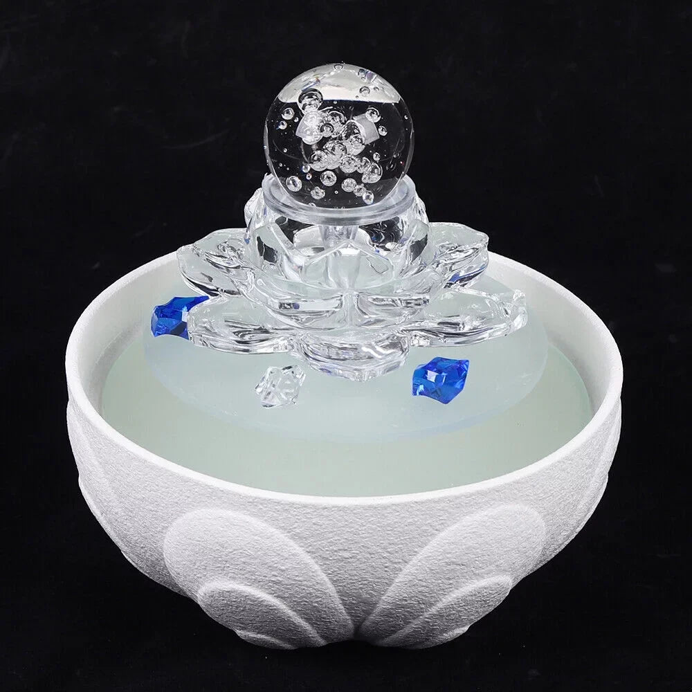 Lotus Fountain Waterfall White Fountain, Crystal Teahouse Fountain Office Tabletop Decor liquid Ornament Desktop liquid Desktop Flowing
