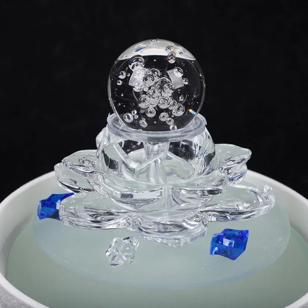 Lotus Fountain Waterfall White Fountain, Crystal Teahouse Fountain Office Tabletop Decor liquid Ornament Desktop liquid Desktop Flowing