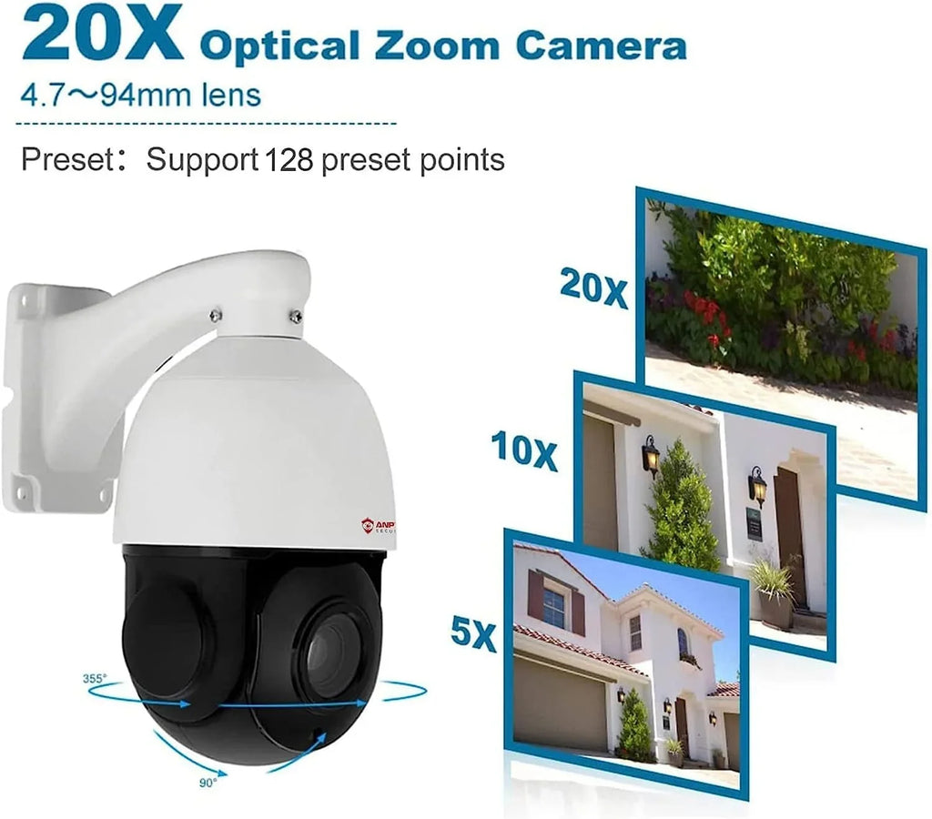 IP Detection, Waterproof Vehicle IP66 with Zoom, Pan 360°/Tilt Mic/Audio, Vision, PTZ 90°, IR PTZ Indoor 20X Camera Metal, Night Anpviz Security Person Surveillance Camera 6MP Optical IP exterior PoE