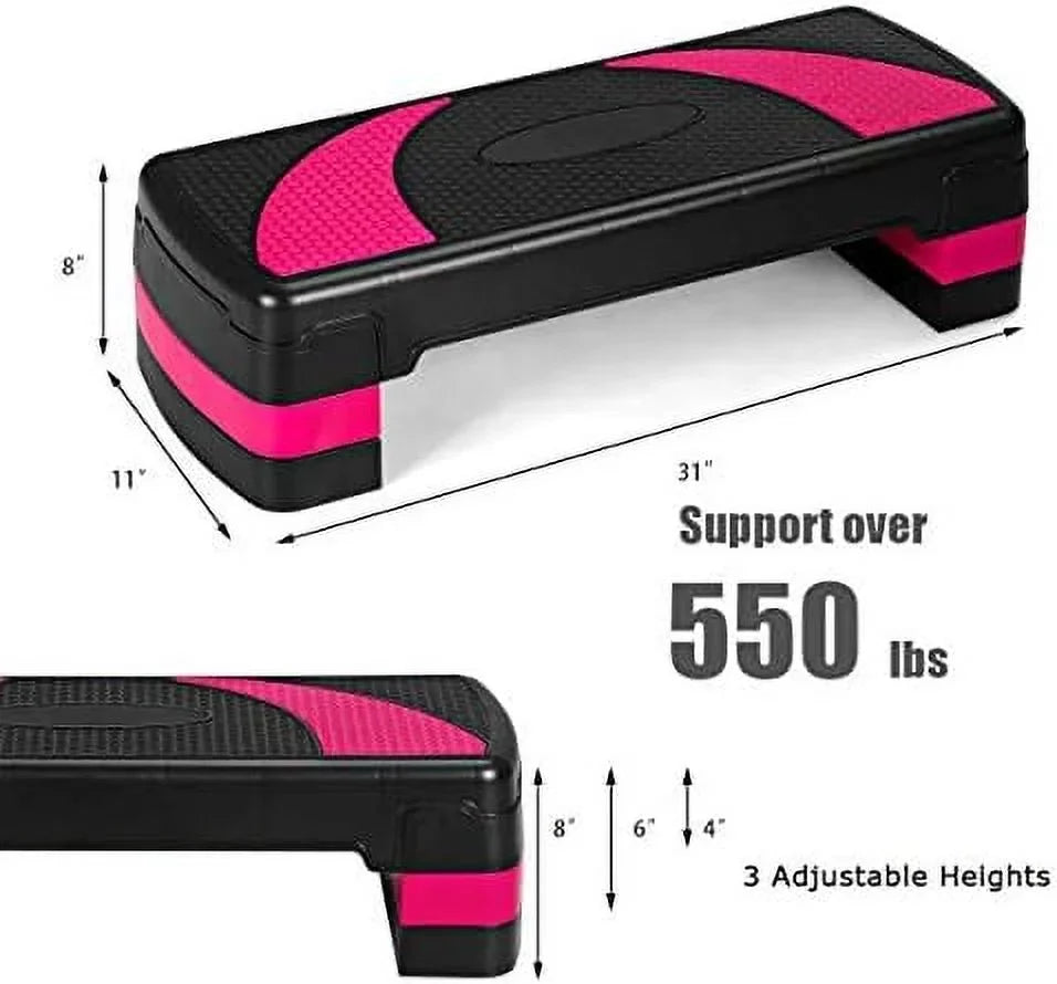 With Exercise 31” Shock-Absorb Adjustable & Pads, Risers 3-Level Platform Non-Slip Detachable Platforms Surface, Aerobic Workout With Anti-Slip Step Height Stepper,