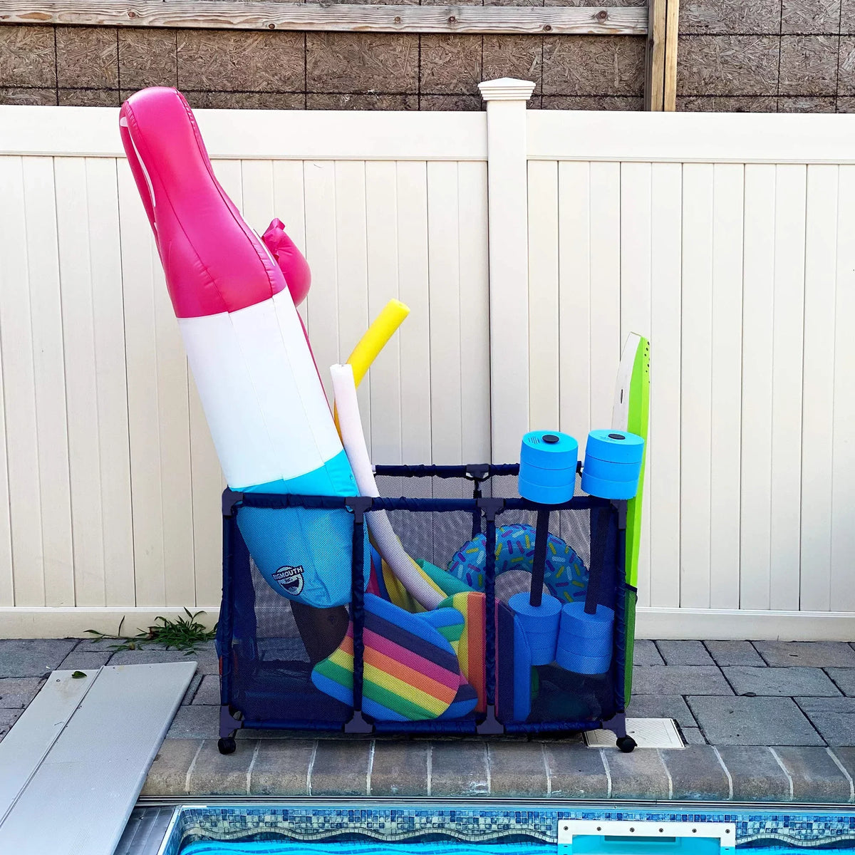 design x x Floats Storage Mesh Yours Floats, Toys, Height, Essentially Balls 25" Organizer H), Holder, Rolling Noodles Bin, Blue 28" Pool 563009 W Large, and L Kids Equipment (43"