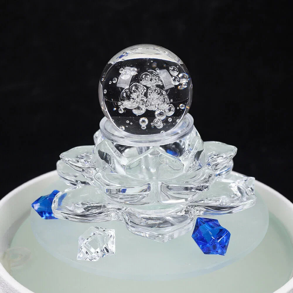 Lotus Fountain Waterfall White Fountain, Crystal Teahouse Fountain Office Tabletop Decor liquid Ornament Desktop liquid Desktop Flowing