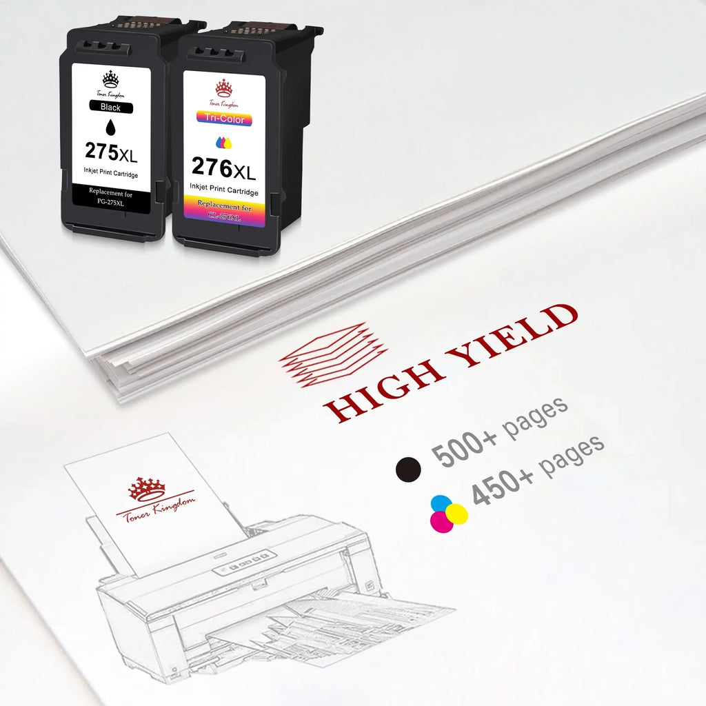 276 for Ink Pixma 275 (2 TS3520 275 Capacity PG-275XL TR4720 Cartridges TS3500 High Ink Ink TR4700 Canon 275XL Printer for and Black, 276 TR4722 Cartridges Color) TS3522 CL-276XL 1 276XL