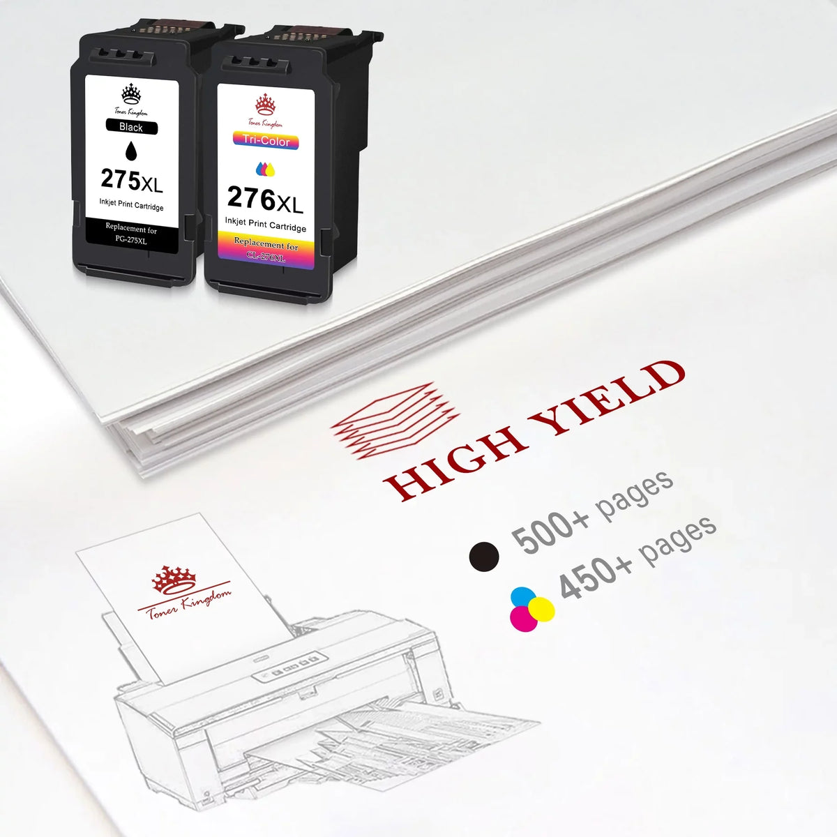 276 for Ink Pixma 275 (2 TS3520 275 Capacity PG-275XL TR4720 Cartridges TS3500 High Ink Ink TR4700 Canon 275XL Printer for and Black, 276 TR4722 Cartridges Color) TS3522 CL-276XL 1 276XL